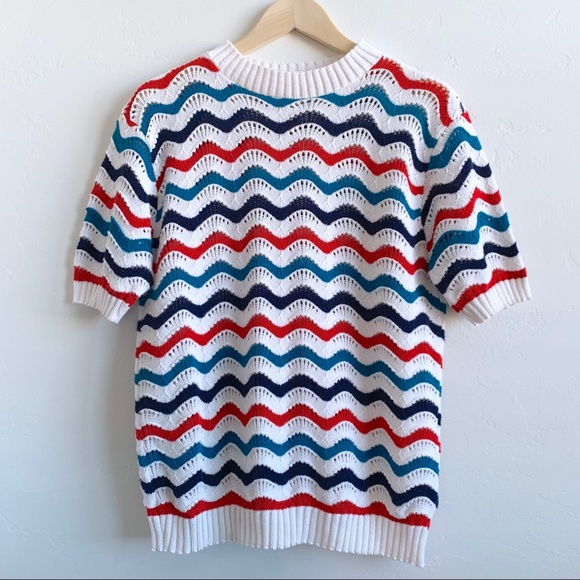 Vintage Sweaters - Large Vintage red white & blue knit sweater